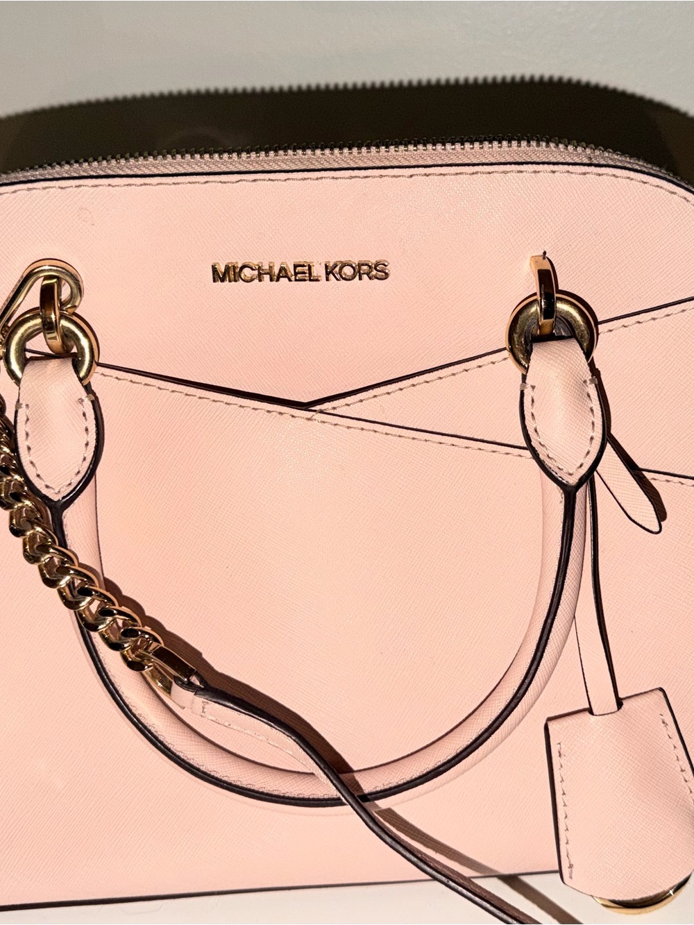 Michael Kors Light Pink Saffiano Satchel with Gold Hardware